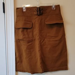 Worthington Brown Dark Tan Cotton High Waist Front Pockets Belted Skirt